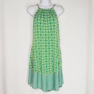 Taylor Green and Blue Patterned Halter Dress